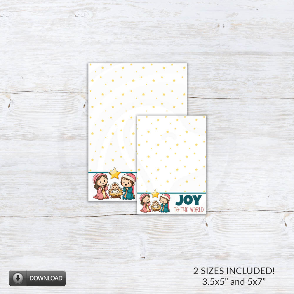 Printable “Joy to the World” cookie card featuring a festive nativity-inspired design – Christian Christmas cookie gift card for church, classroom, or holiday treat giving.