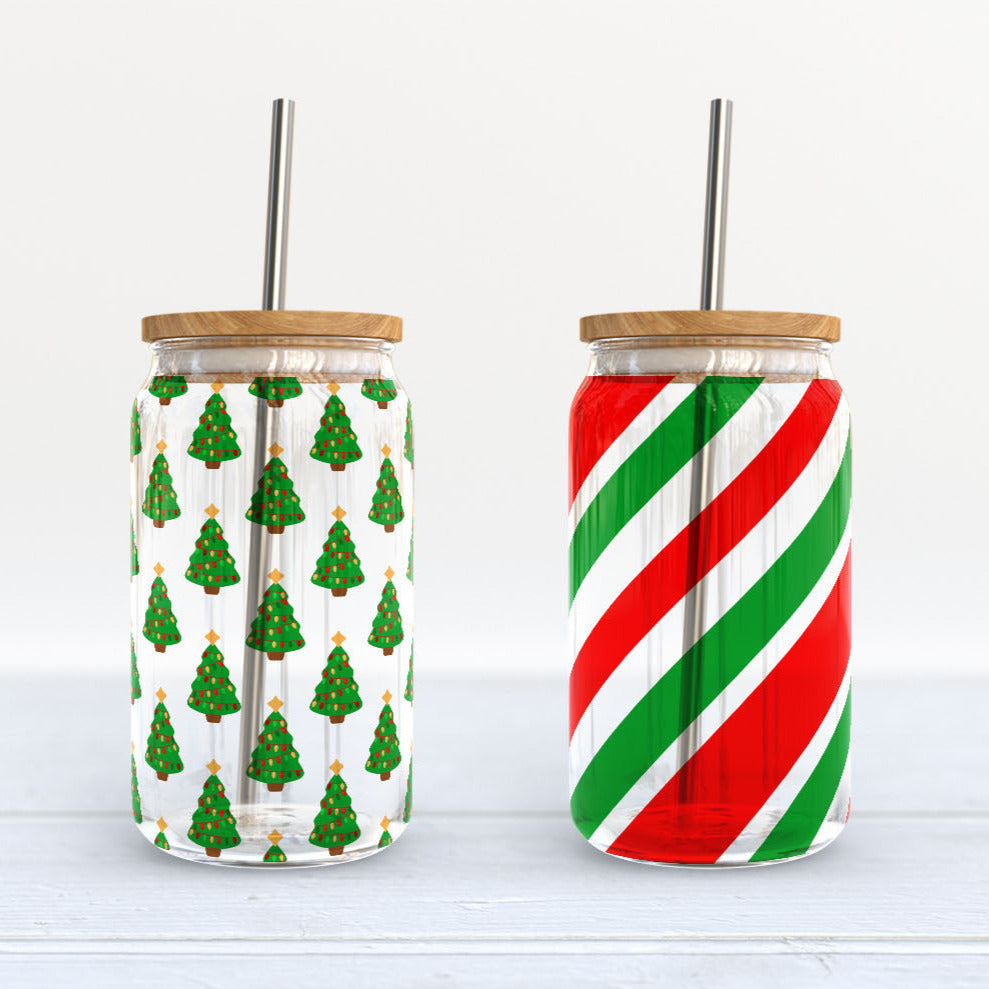 Christmas tree beer can 16oz glass jar wrap wrapper sublimation png design