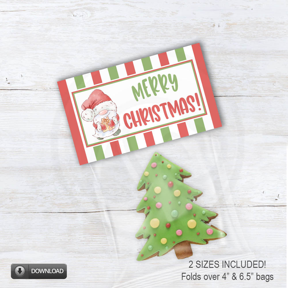 Christmas gnome printable treat bag toppers in 2 sizes instant download