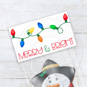 printable Christmas lights "merry and bright" treat candy cookie bag toppers