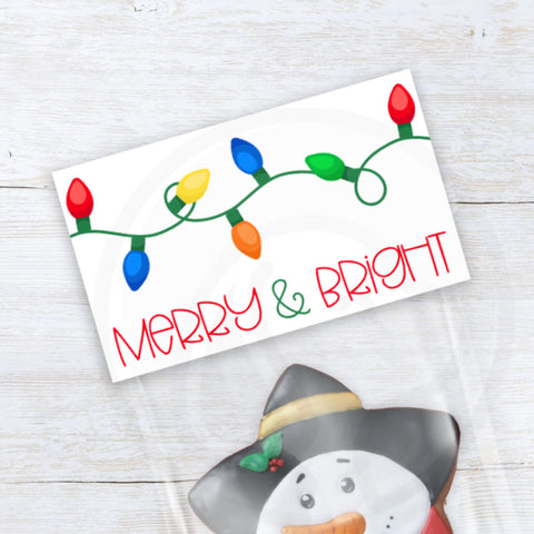 printable Christmas lights "merry and bright" treat candy cookie bag toppers