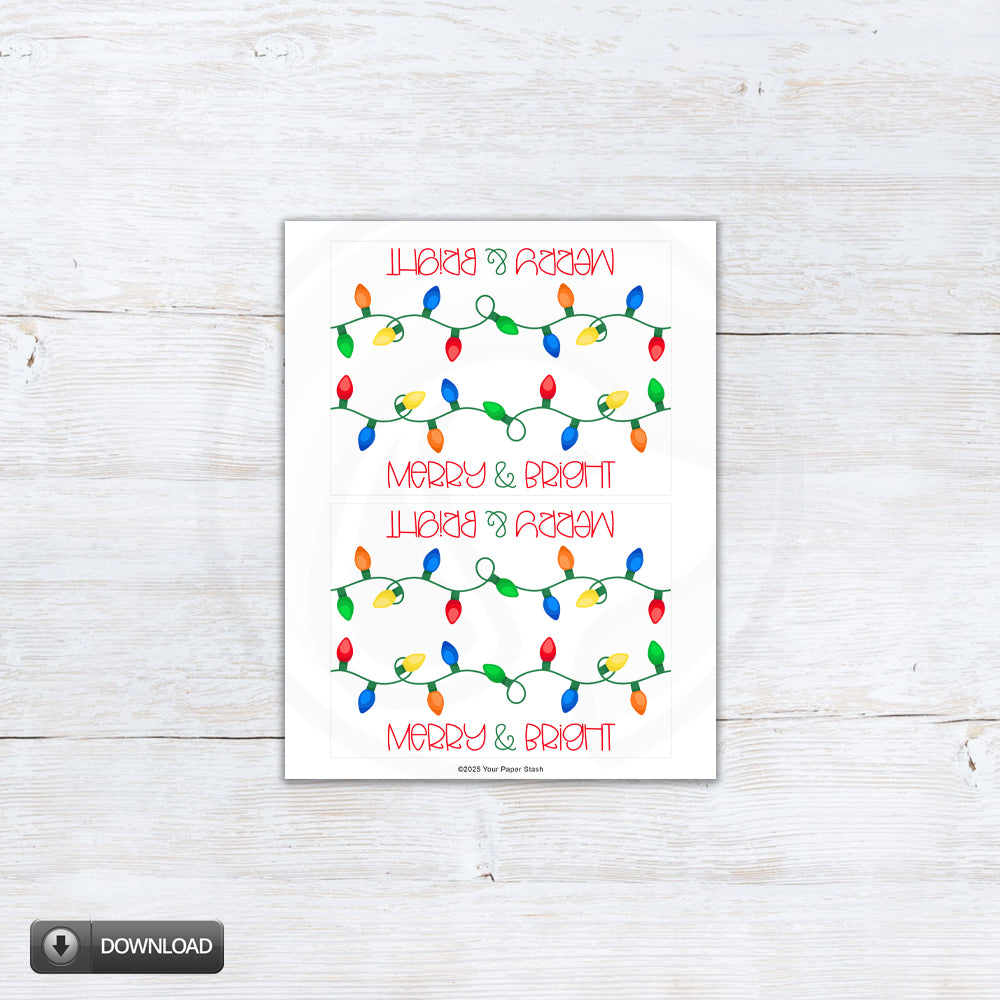 Merry and Bright Christmas treat and cookie bag toppers instant download 