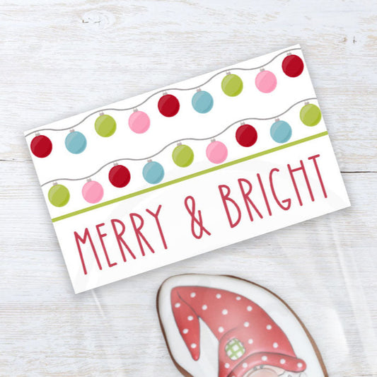 printable Christmas ornament Merry and Bright cookie candy treat bag toppers instant download
