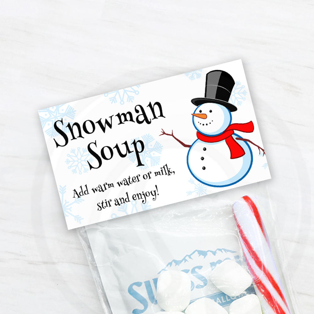 snowman soup bag toppers for hot chocolate party favors