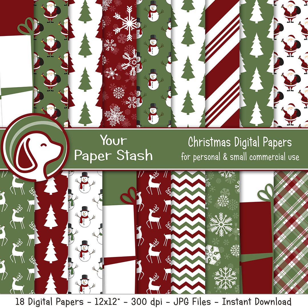 Traditional Christmas Digital Paper Pack