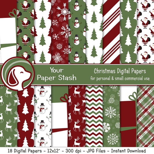 Traditional Christmas Digital Paper Pack