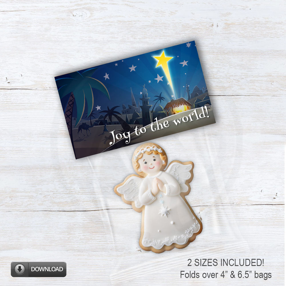 Christmas religious treat bag toppers with the nativity scene - 2 sizes printable download