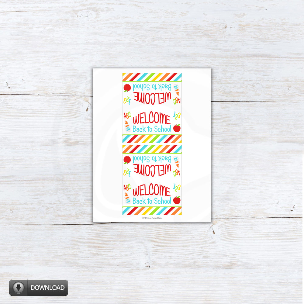 Printable welcome back to school treat bag toppers in 2 sizes - use to top off cookie and candy bags