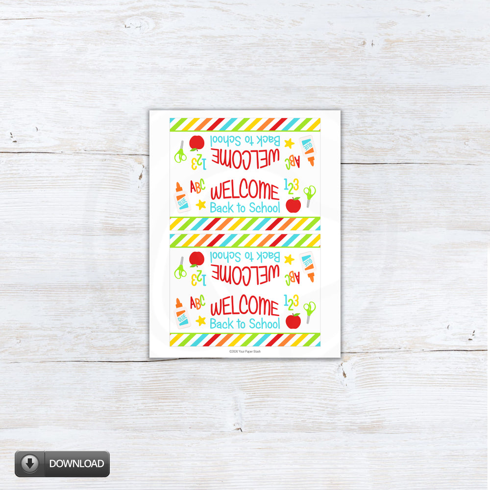 Printable welcome back to school treat bag toppers in 2 sizes - use to top off cookie and candy bags
