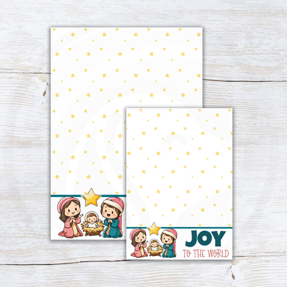 Printable “Joy to the World” cookie card featuring a festive nativity-inspired design – Christian Christmas cookie gift card for church, classroom, or holiday treat giving.