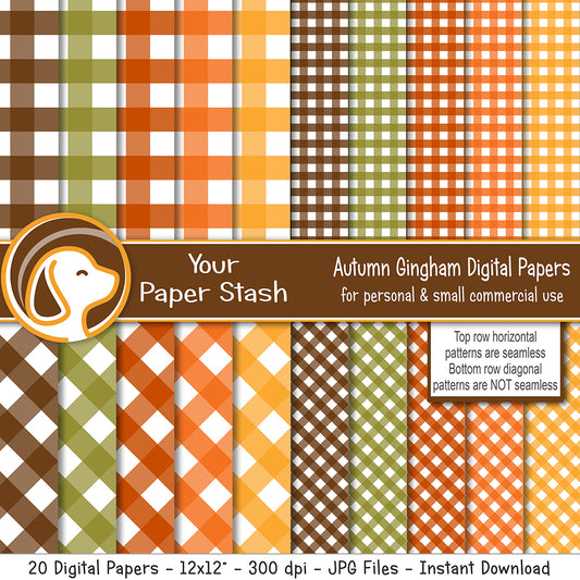 happy fall pumpkin spice gingham digital scrapbook paper background patterns