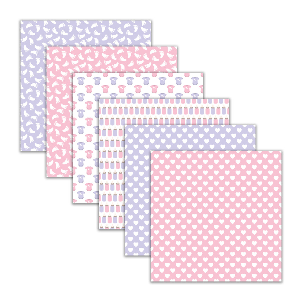 Baby girl themed digital backgrounds with pastel baby patterns for classroom and craft projects