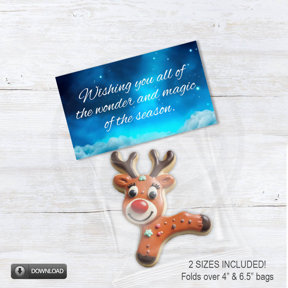 Reindeer treat candy and cookie bag toppers printable download