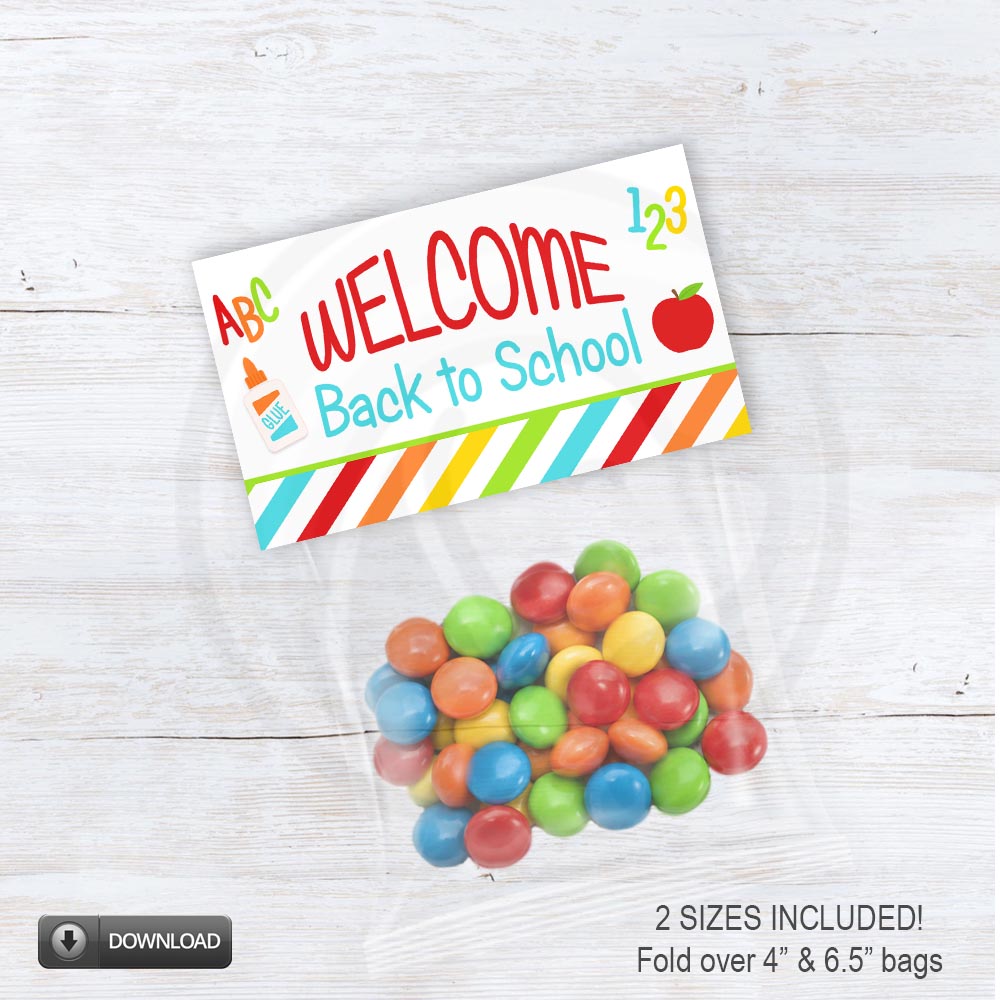 Printable welcome back to school treat bag toppers in 2 sizes - use to top off cookie and candy bags