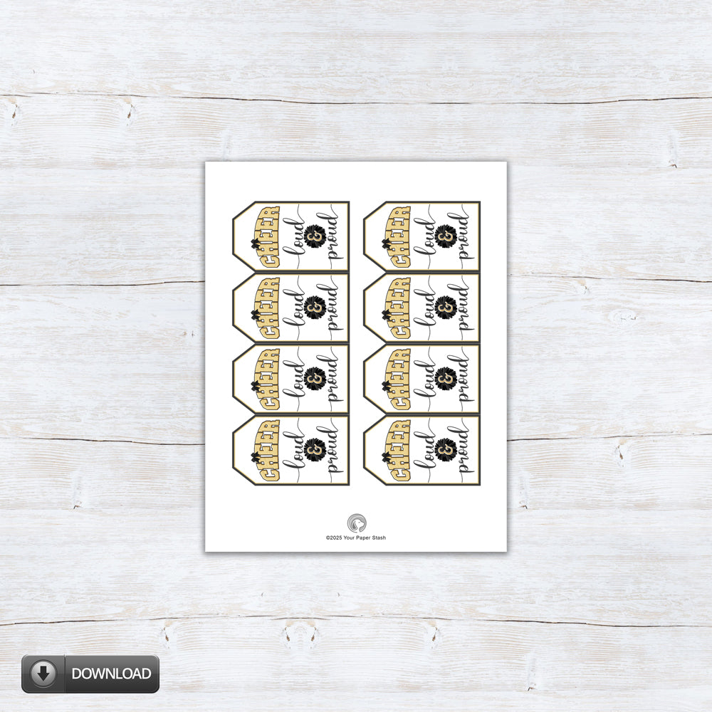 Black Gold Printable Cheerleader Cookie and Gift Tags