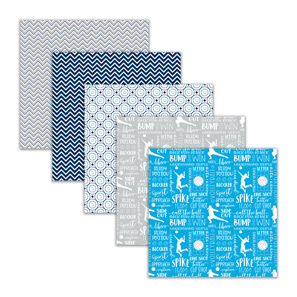 Volleyball digital paper pack with volleyball patterns and blue sports themed scrapbook backgrounds