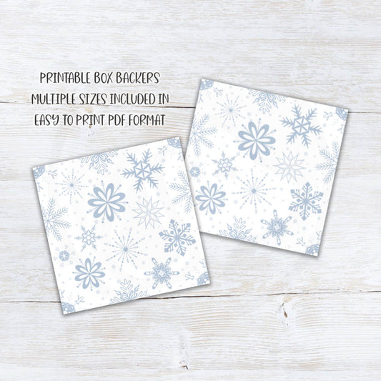 printable blue Christmas snowflake cookie box backers and liners for cookie exchanges