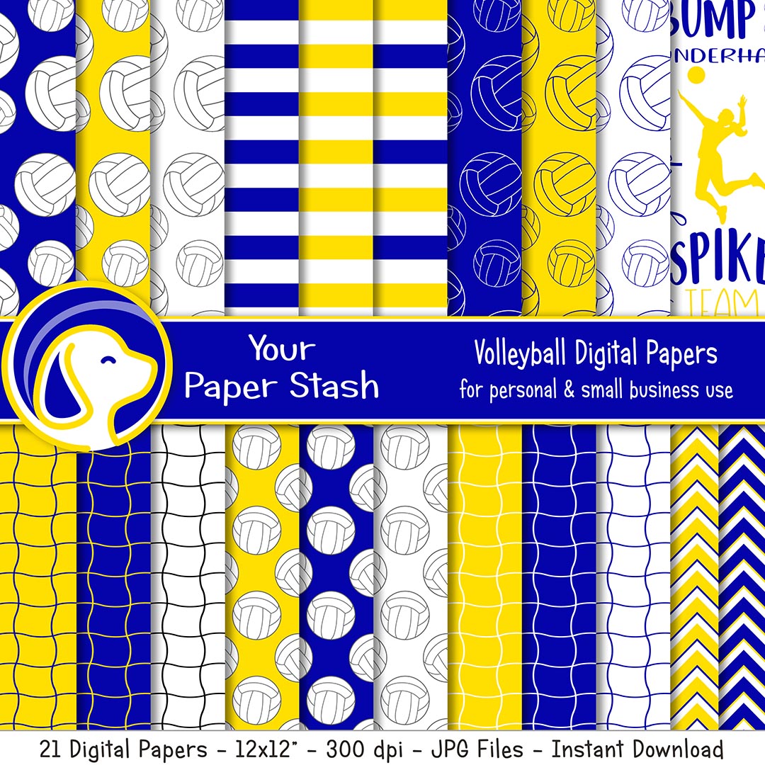 seamless volleyball scrapbook paper, royal blue yellow women's sports patterns