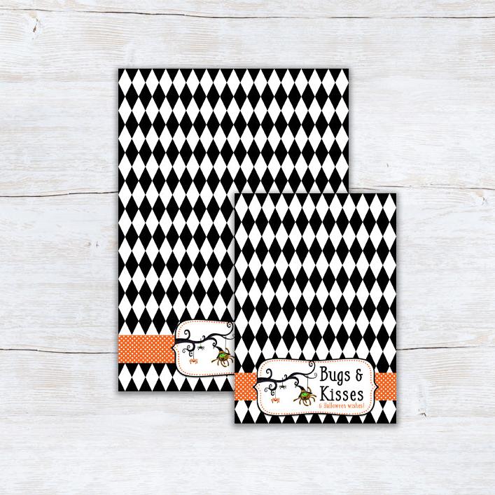 halloween bugs and kisses cookie card backer with spiders instant download printable
