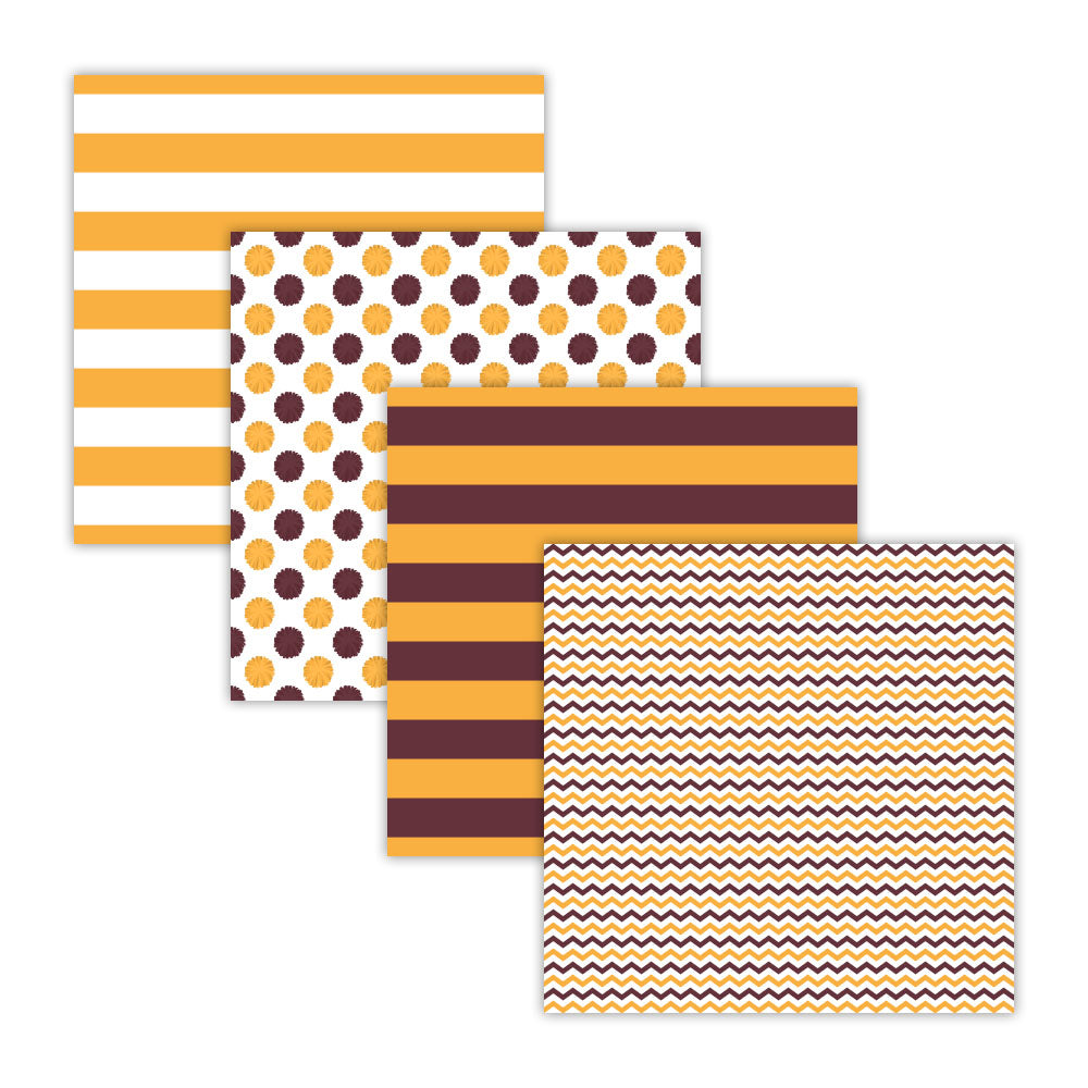 maroon and gold cheerleader digital scrapbook papers - 12x12 seamless files - 16 designs included - Designs include pom-poms megaphones hair bows stripes chevrons and word collage patterns
