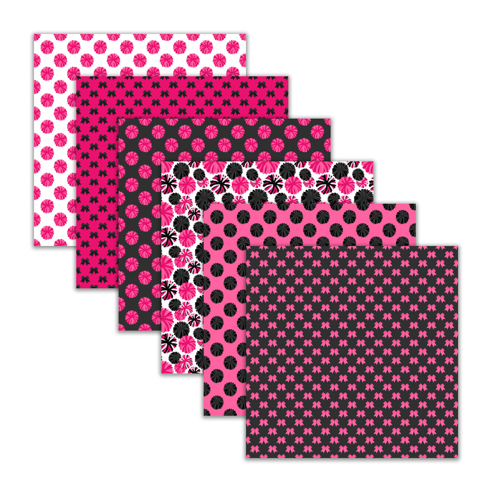 pink and black pompom hairbow digital scrapbook paper 12x12
