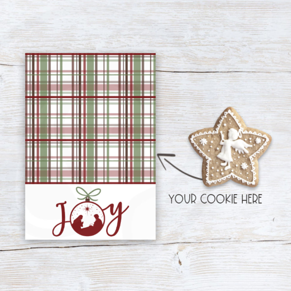 JOY to the world printable cookie and note cards with plaid background