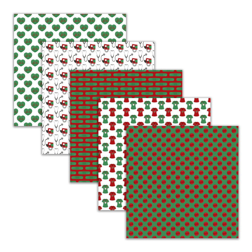 Seamless Christmas Nurse Doctor Digital Paper Backgrounds