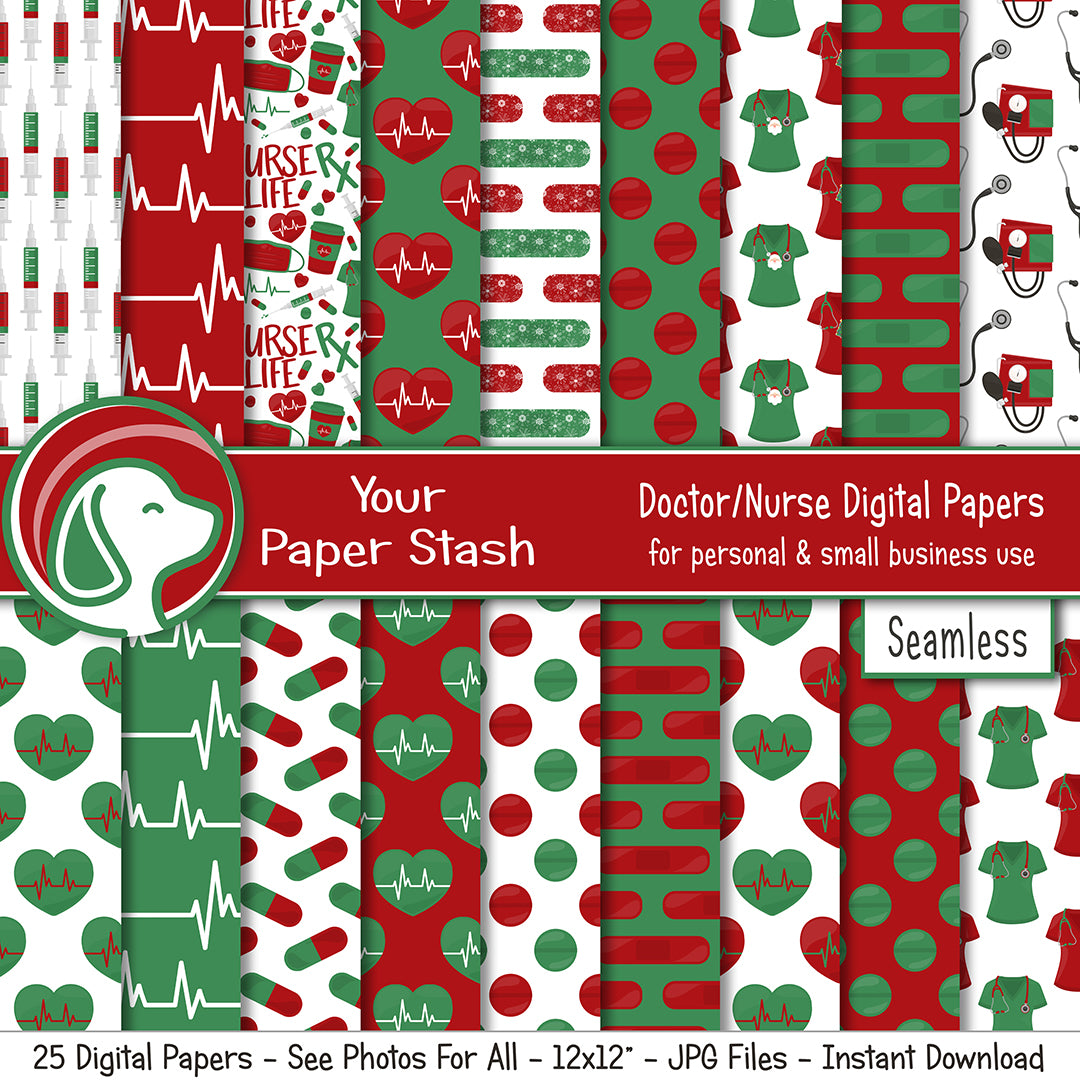 Christmas seamless nurse nursing doctor digital scrapbook paper background patterns