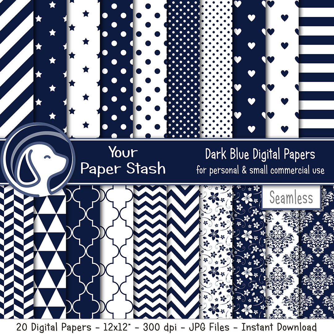 Dark Blue Digital Paper Pack – Navy Scrapbook Backgrounds