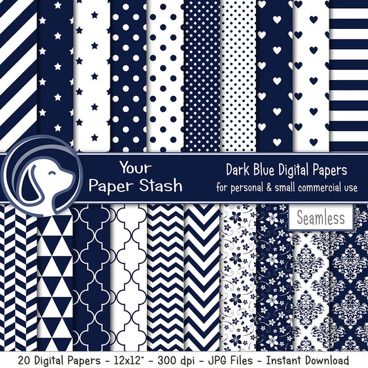 Dark Blue Digital Paper Pack – Navy Scrapbook Backgrounds