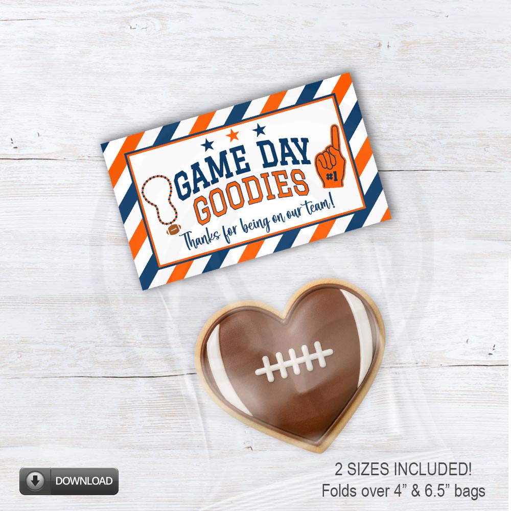 Football Team Treat Bag Toppers Printable, Game Day Goodies Favor Toppers, Football Player Gift, Team Mom Coach Treat Bags