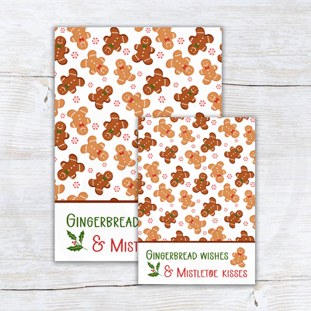 printable gingerbread mini cookie card backers - gingerbread wishes and mistletoe kisses