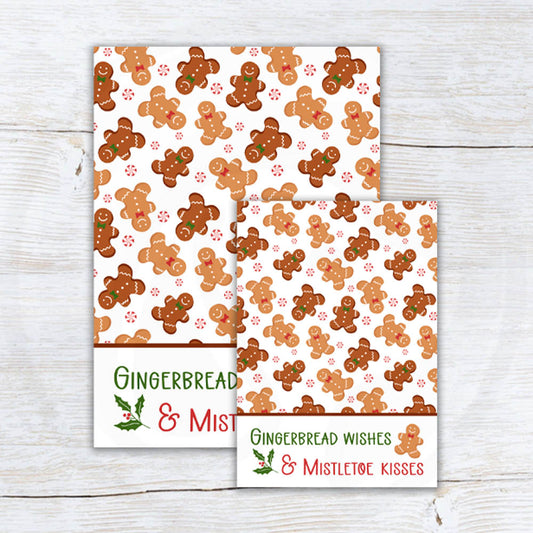 printable gingerbread mini cookie card backers - gingerbread wishes and mistletoe kisses