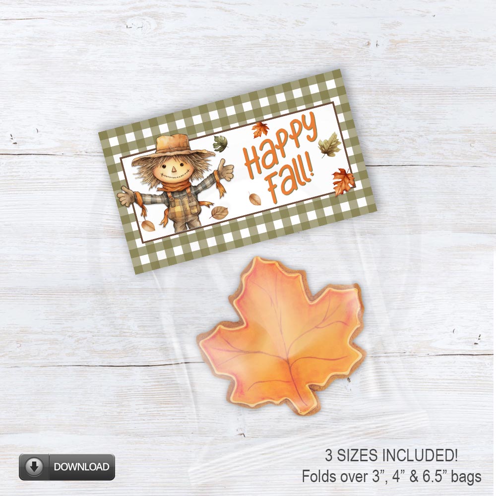 printable fall festival scarecrow treat bag toppers for candy and cookies