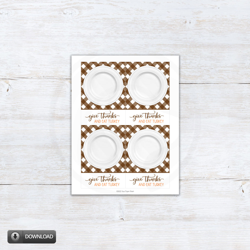 Thanksgiving cookie card - give thanks and eat turkey printable download