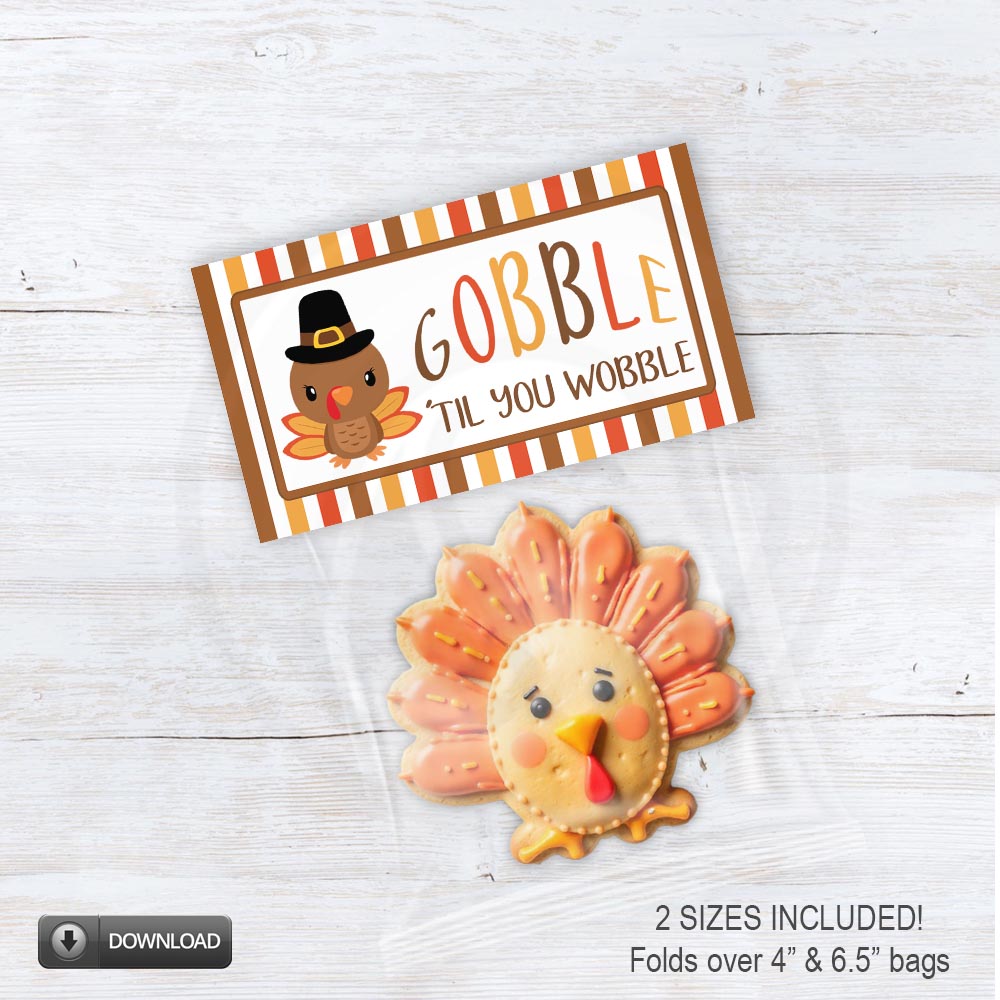 printable gobble til you wobble treat bag toppers for kids thanksgiving treats and snack bags