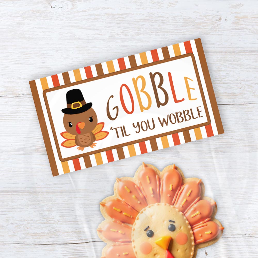 thanksgiving turkey gobble til you wobble treat bag toppers 
