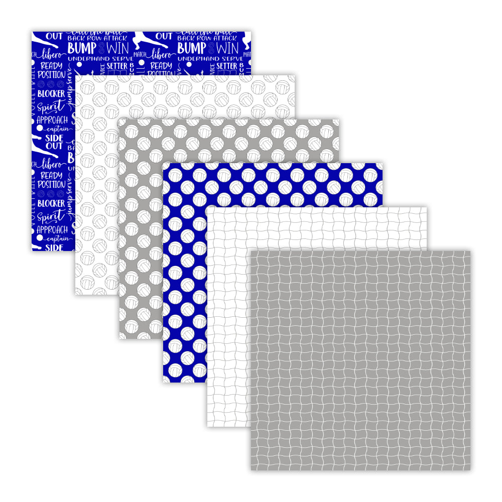 Volleyball Seamless Digital Scrapbook Papers Royal Blue Gray