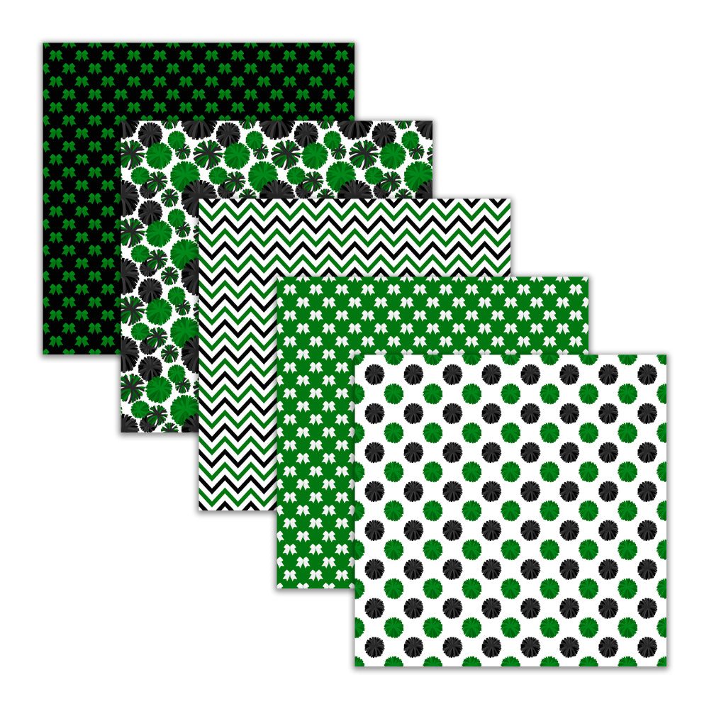 Green Cheerleading Digital Paper Pack Seamless Cheer Backgrounds Pom Pom Scrapbook Paper School Spirit Crafts Commercial Use