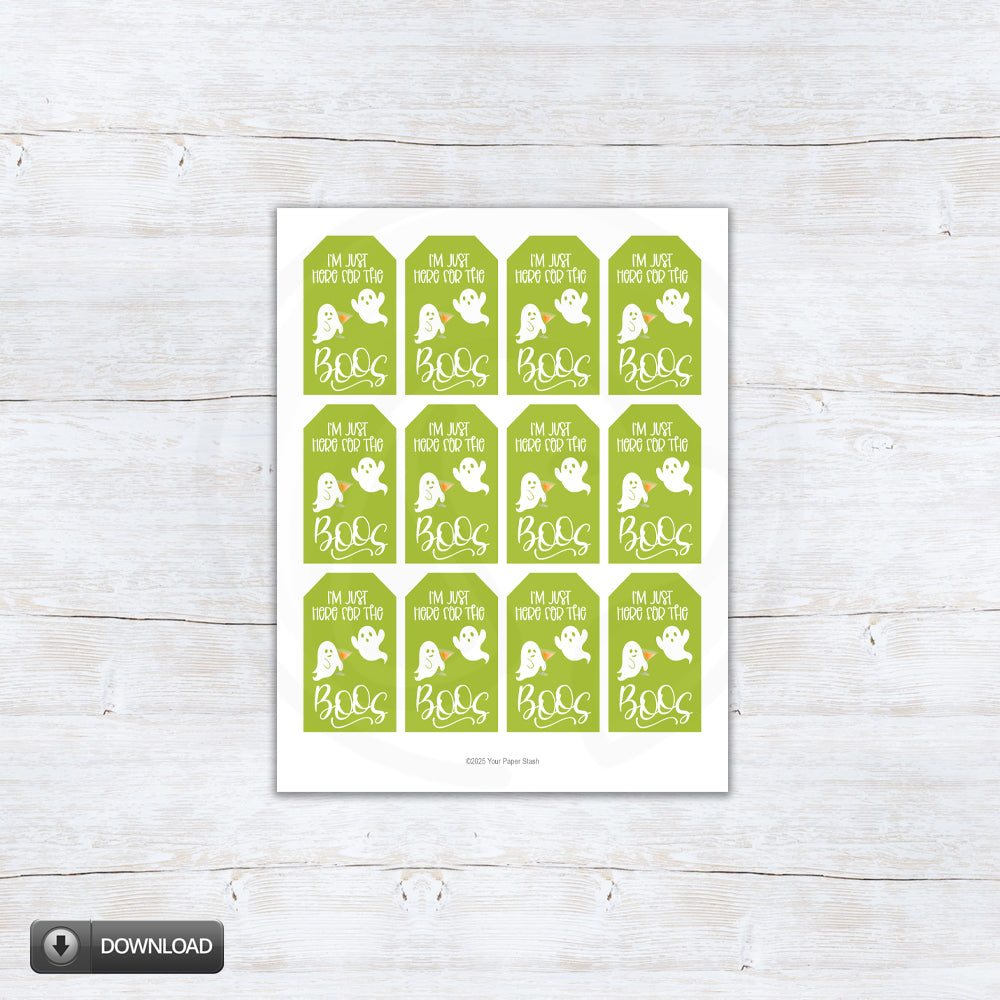 Here For The Boos Adult Halloween Ghost Gift Tags Instant Download Printable