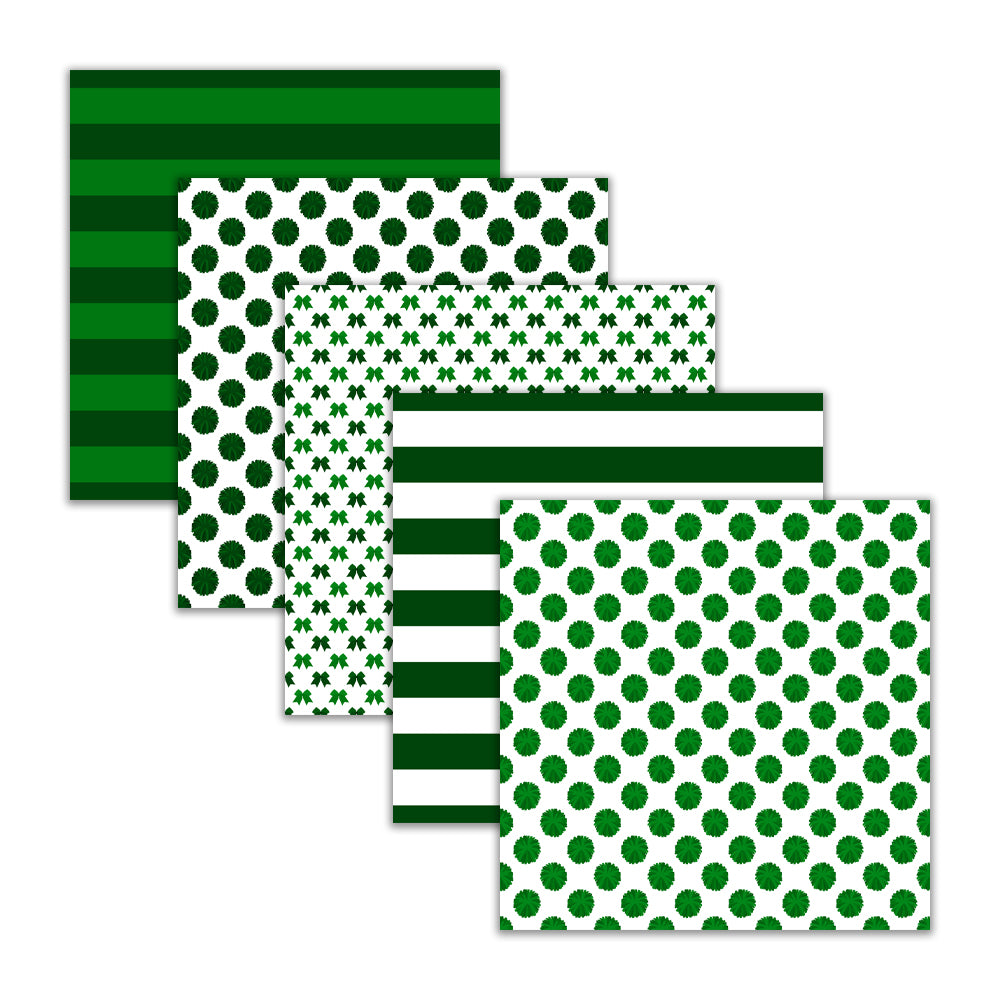 seamless green and white cheerleader digital scrapbook paper and backgrounds with pom-pom, megaphone, cheer bow, word collage, stripes, and chevrons, 12x12 300 DPI JPG files. Digital Download