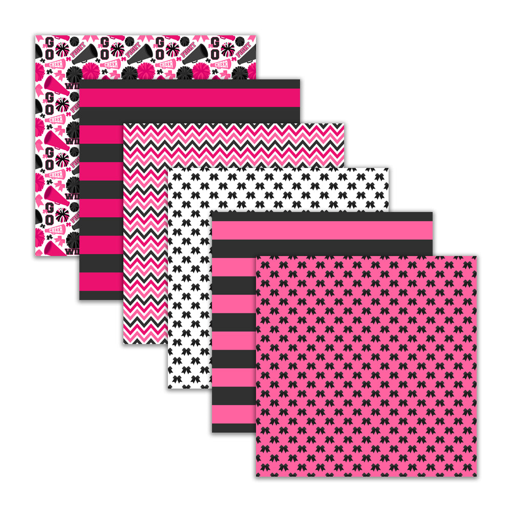 seamless cheer team cheerlading squad megaphone hairbow pompom dightal papers, pink and black chevron patterns backgrounds