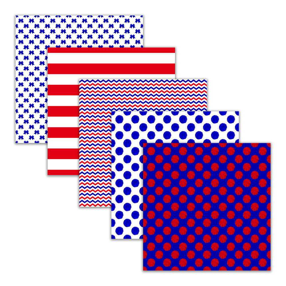 Red blue cheerleading digital paper backgrounds with pom poms, bows, megaphones, stripe, and chevron patterns