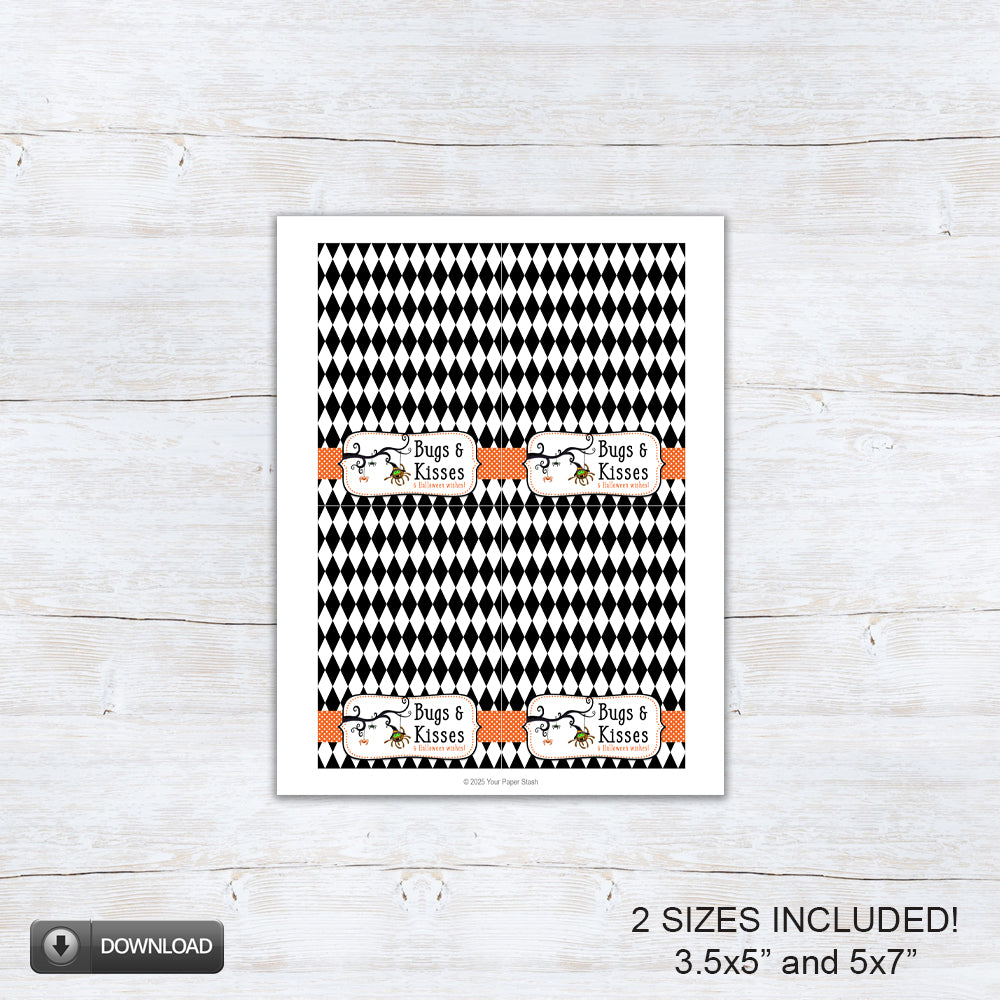 Printable Halloween Bugs and Kisses Mini Cookie Card