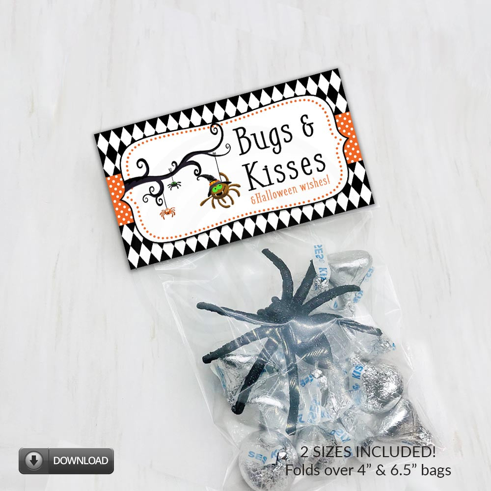 Halloween Bugs and Kisses Favor and Treat Bag Toppers