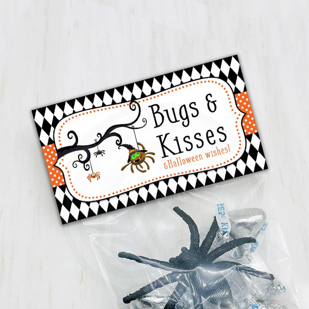 bugs and kisses and halloween wishes treat bag topper with spider clipart