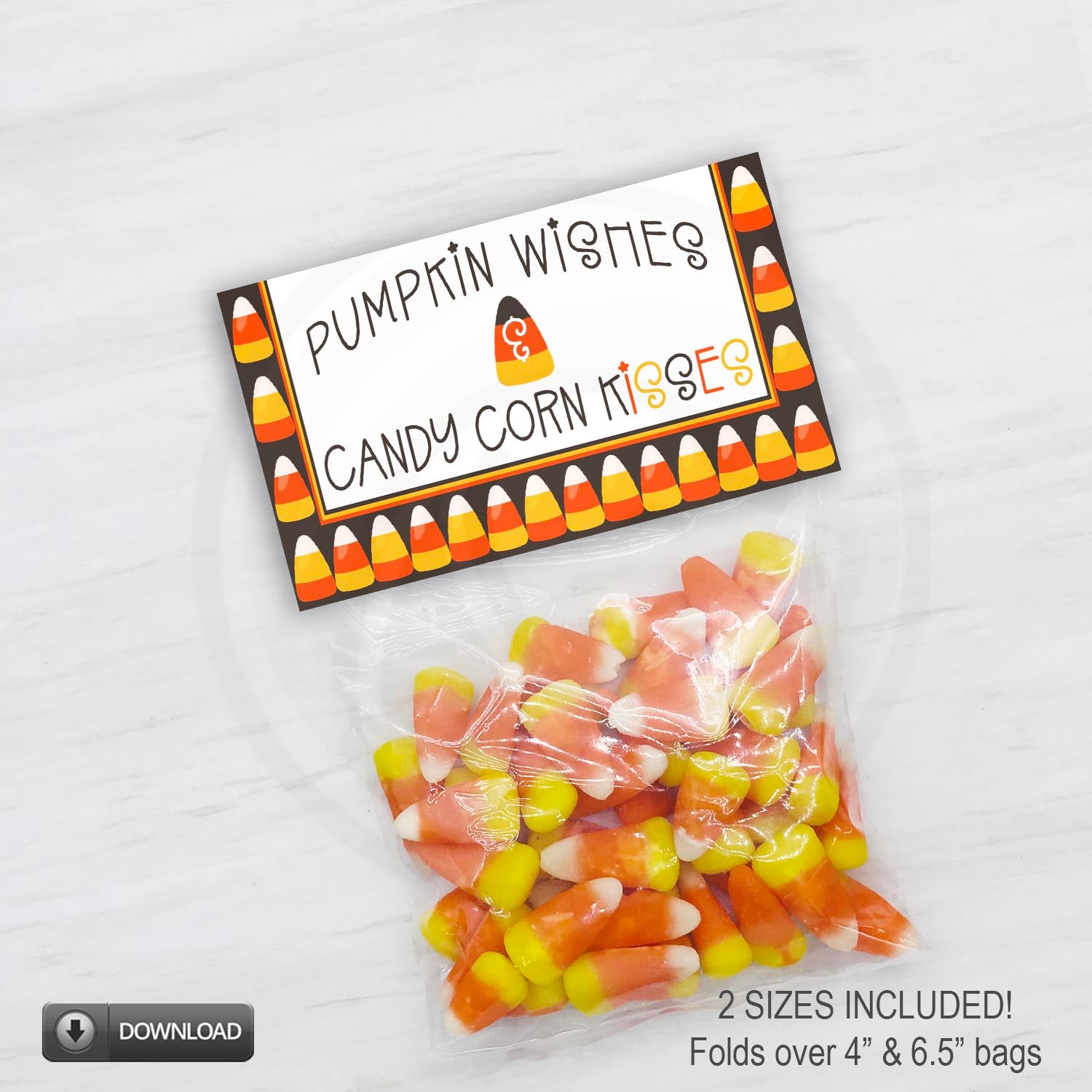 pumpkin wishes and candy corn kisses bag toppers for fall thanksgiving and halloween parties #yourpaperstash