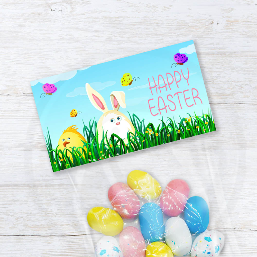 Happy Easter printable treat bag topper with bunny and chick in 2 sizes instant download