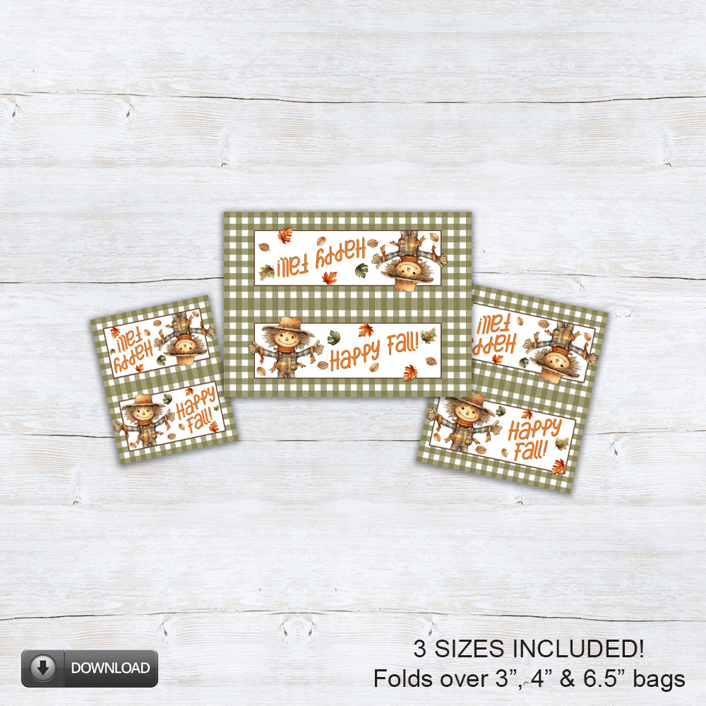 printable autumn scarecrow cookie bag toppers