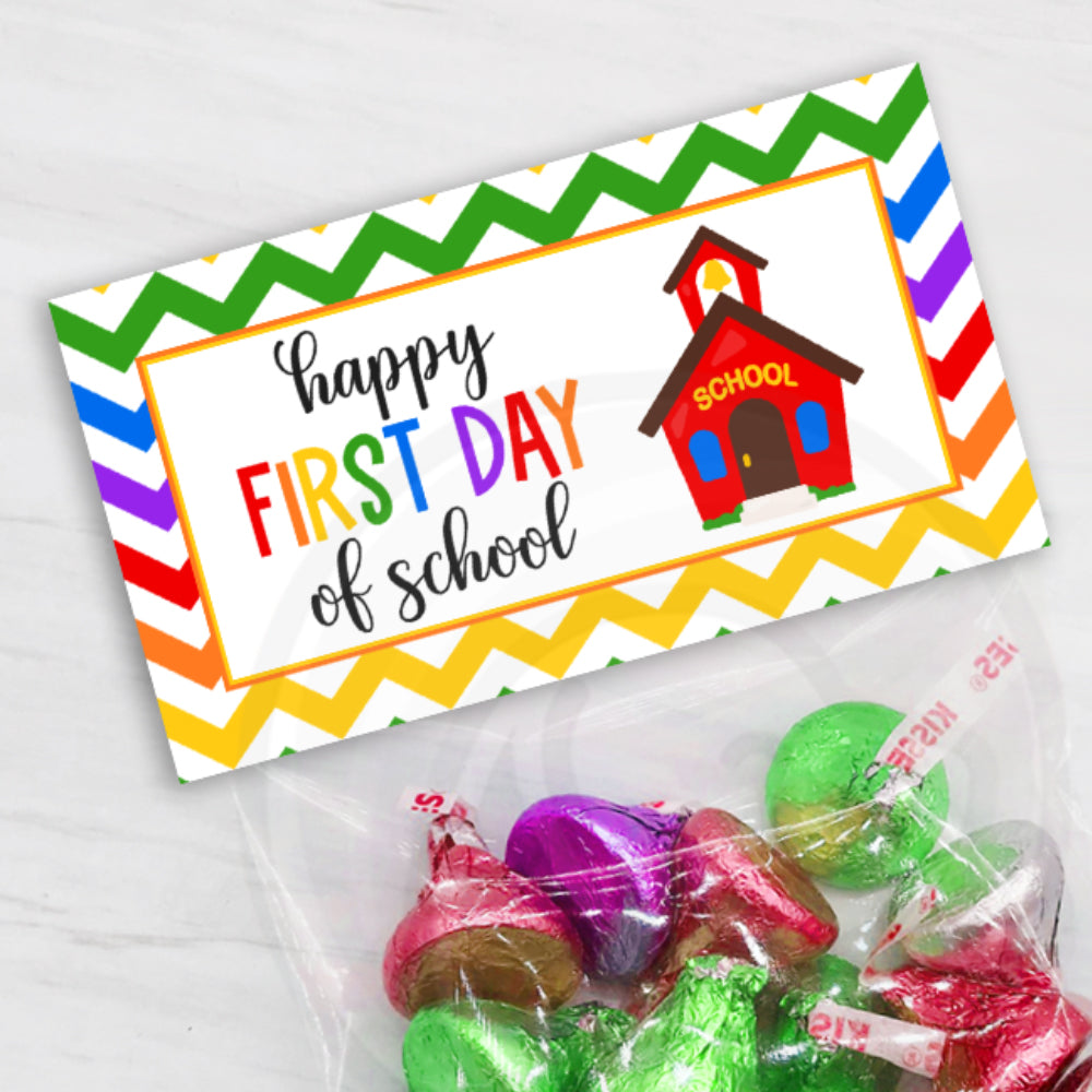 printable back to school treat bag toppers, happy 1st day of school cookie bag toppers